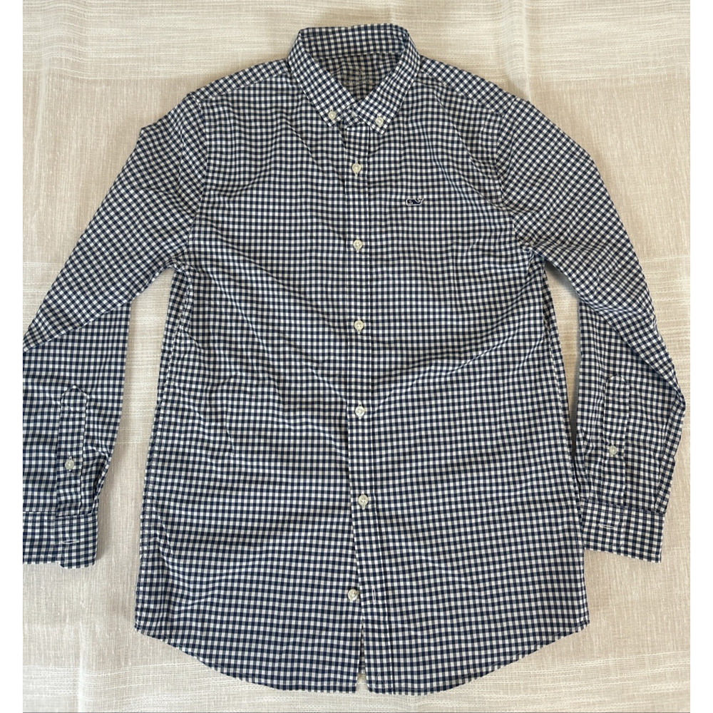 Vineyard Vines Blue Checkered Shirt Medium Boys (12-14) Long Sleeve Whale M